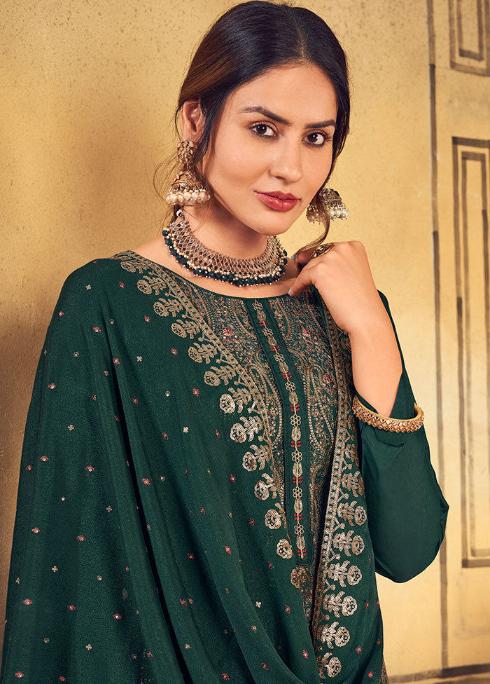 3 Pc Green Unstitched Salwar Suit Set With Dupatta VDSL91234 - Indian Silk House Agencies