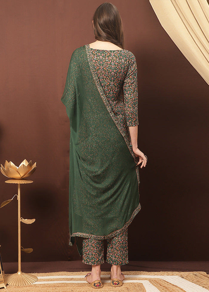 3 Pc Green Unstitched Silk Suit Set With Dupatta VDSL3001232 - Indian Silk House Agencies