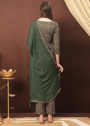 3 Pc Green Unstitched Silk Suit Set With Dupatta VDSL3001232 - Indian Silk House Agencies
