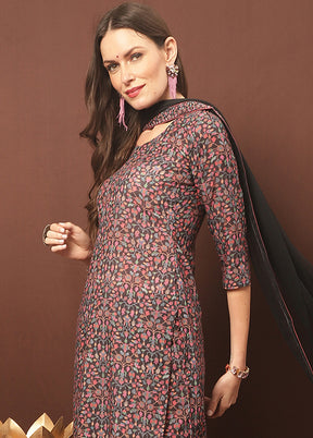 3 Pc Black Unstitched Silk Suit Set With Dupatta VDSL3001233 - Indian Silk House Agencies