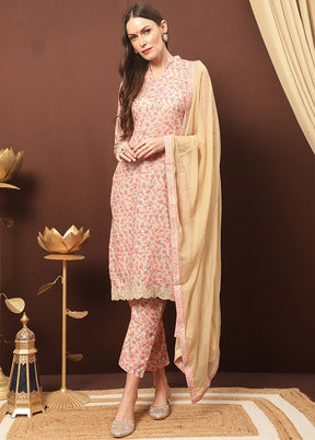 3 Pc Beige Unstitched Silk Suit Set With Dupatta VDSL3001235 - Indian Silk House Agencies
