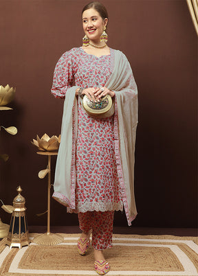 3 Pc Grey Unstitched Silk Suit Set With Dupatta VDSL3001237 - Indian Silk House Agencies