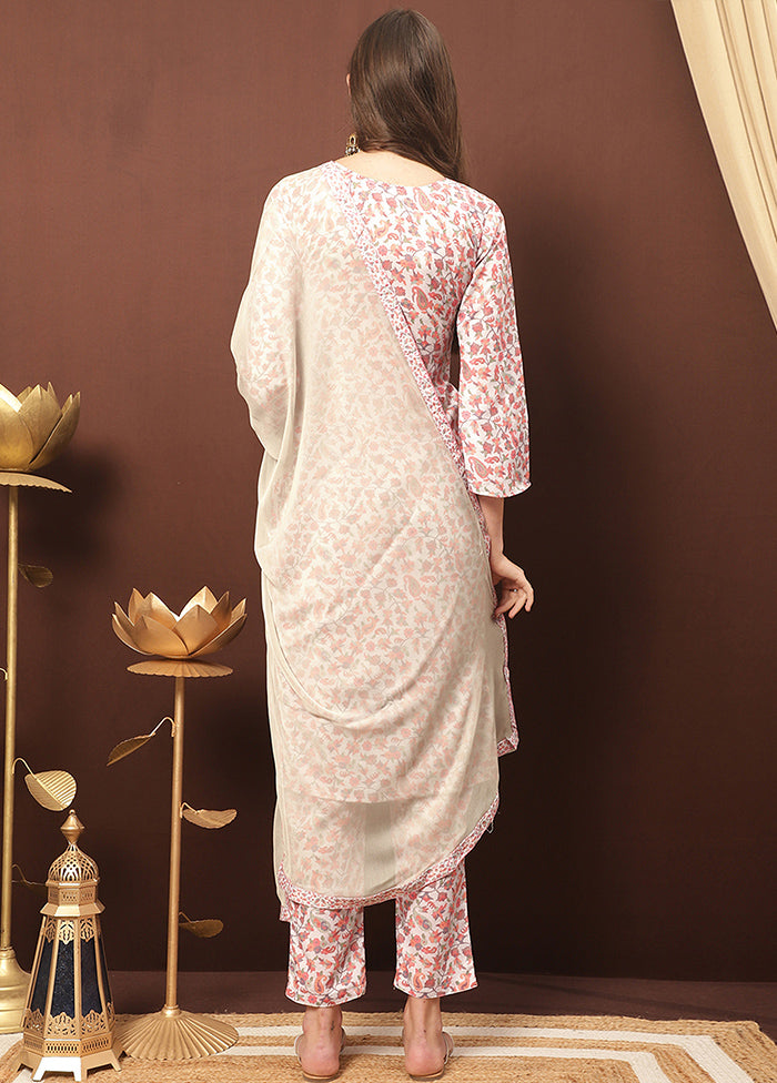 3 Pc Off White Unstitched Silk Suit Set With Dupatta VDSL3001238 - Indian Silk House Agencies
