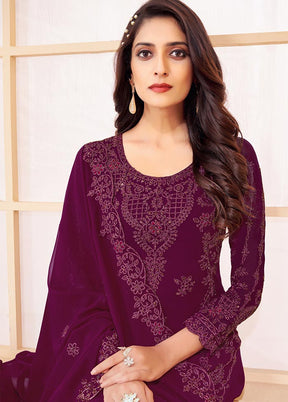 Wine Red 3 Pc Unstitched Georgette Suit Set With Dupatta VDSL0402231 - Indian Silk House Agencies