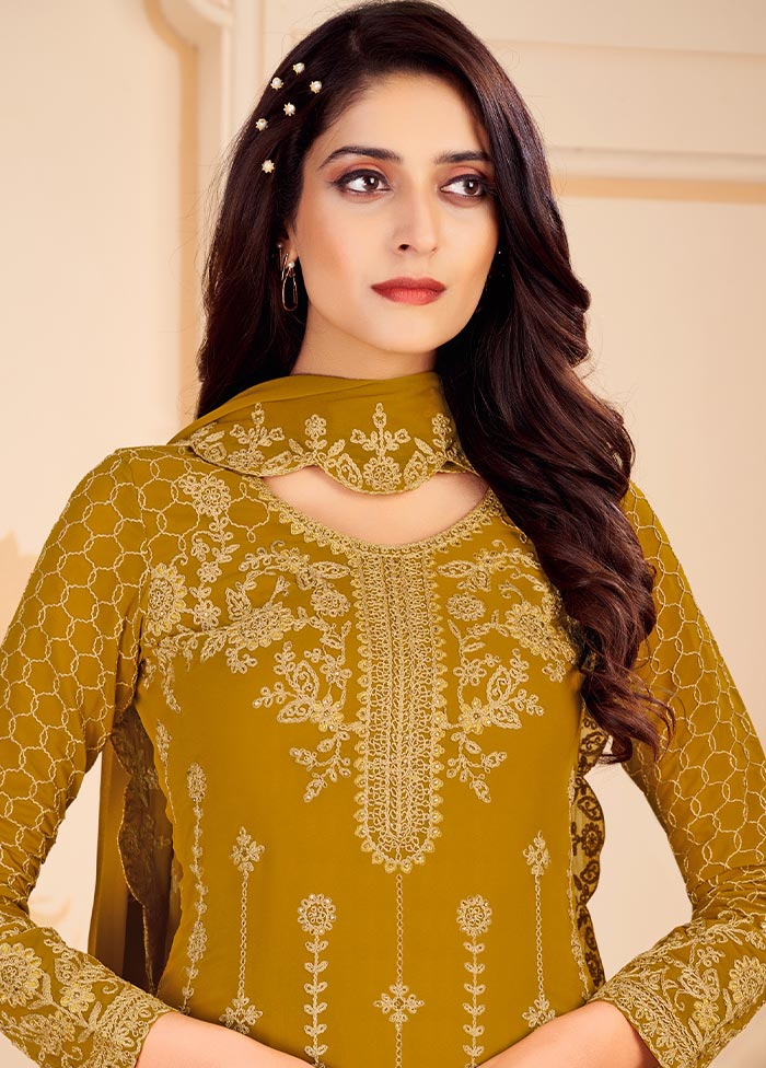 Mustard 3 Pc Unstitched Georgette Suit Set With Dupatta VDSL0402232 - Indian Silk House Agencies