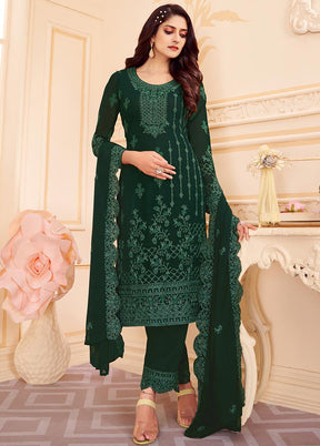 Green 3 Pc Unstitched Georgette Suit Set With Dupatta VDSL0402234 - Indian Silk House Agencies
