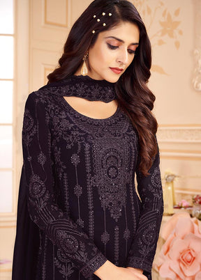 Brown 3 Pc Unstitched Georgette Suit Set With Dupatta VDSL0402237 - Indian Silk House Agencies