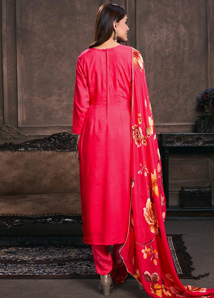 Magenta 3 Pc Unstitched Muslin Suit Set With Dupatta VDSL0402238 - Indian Silk House Agencies