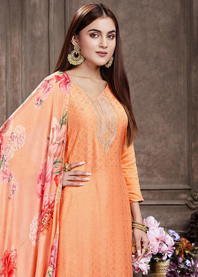 Peach 3 Pc Unstitched Muslin Suit Set With Dupatta VDSL0402241 - Indian Silk House Agencies