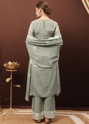 3 Pc Grey Unstitched Suit Set With Dupatta VDSL1002236 - Indian Silk House Agencies