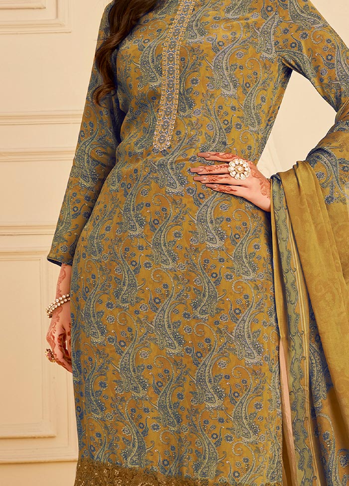 3 Pc Unstitched Multicolor Crepe Suit Set With Dupatta VDSL0702231 - Indian Silk House Agencies