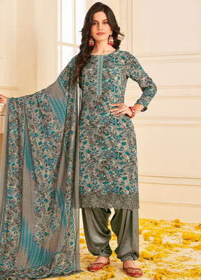 3 Pc Unstitched Multicolor Crepe Suit Set With Dupatta VDSL0702236 - Indian Silk House Agencies