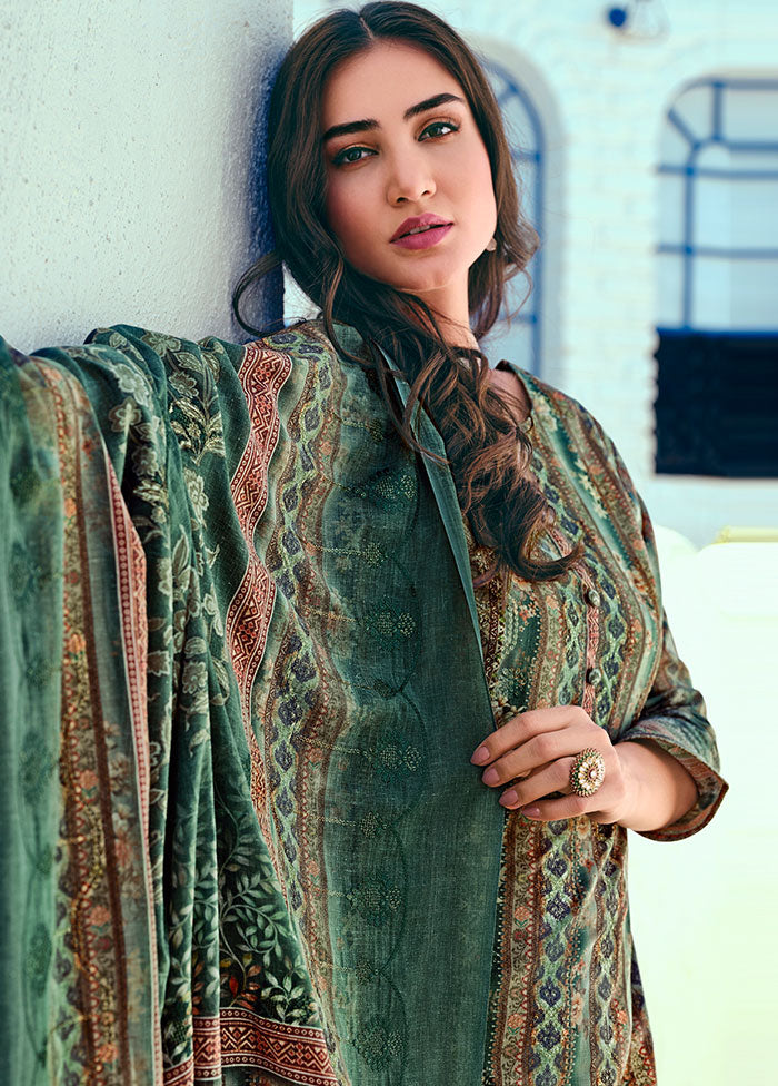 3 Pc Green Unstitched Suit Set With Dupatta VDSL1002238 - Indian Silk House Agencies
