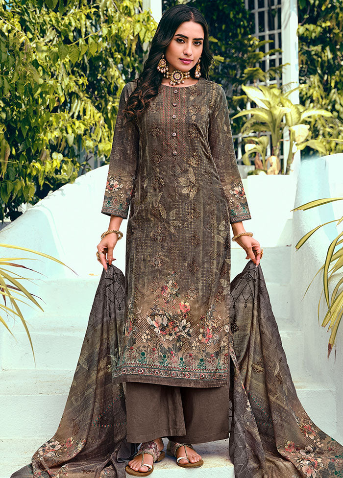 3 Pc Brown Unstitched Suit Set With Dupatta VDSL1002241 - Indian Silk House Agencies