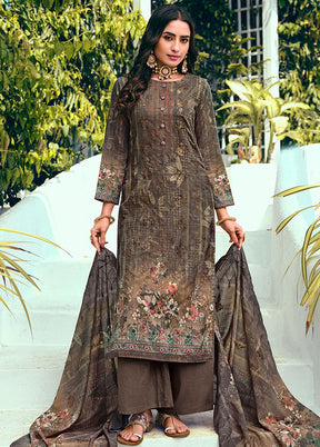 3 Pc Brown Unstitched Suit Set With Dupatta VDSL1002241 - Indian Silk House Agencies