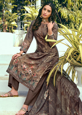 3 Pc Brown Unstitched Suit Set With Dupatta VDSL1002241 - Indian Silk House Agencies