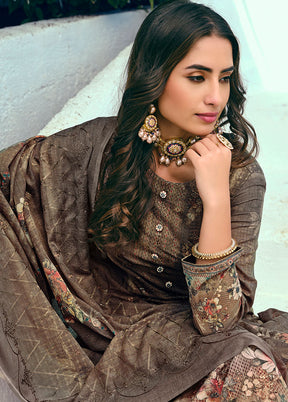 3 Pc Brown Unstitched Suit Set With Dupatta VDSL1002241 - Indian Silk House Agencies