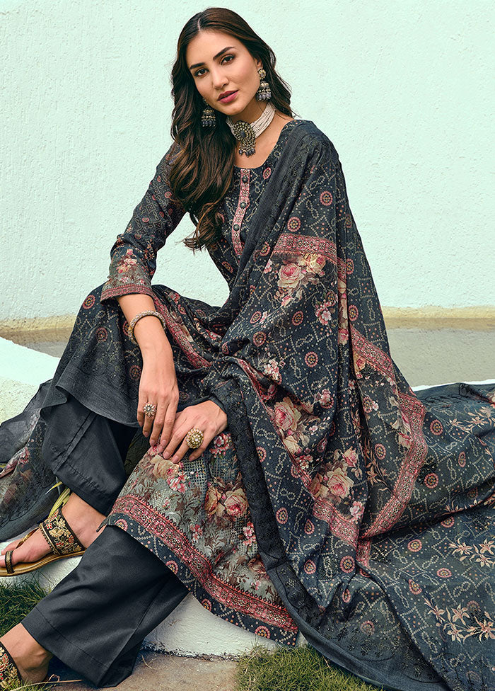 3 Pc Navy Blue Unstitched Suit Set With Dupatta VDSL1002242 - Indian Silk House Agencies