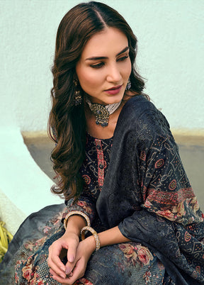 3 Pc Navy Blue Unstitched Suit Set With Dupatta VDSL1002242 - Indian Silk House Agencies