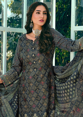 3 Pc Navy Blue Unstitched Suit Set With Dupatta VDSL1002244 - Indian Silk House Agencies