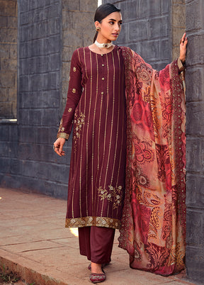 3 Pc Maroon Unstitched Suit Set With Dupatta VDSL0103231 - Indian Silk House Agencies