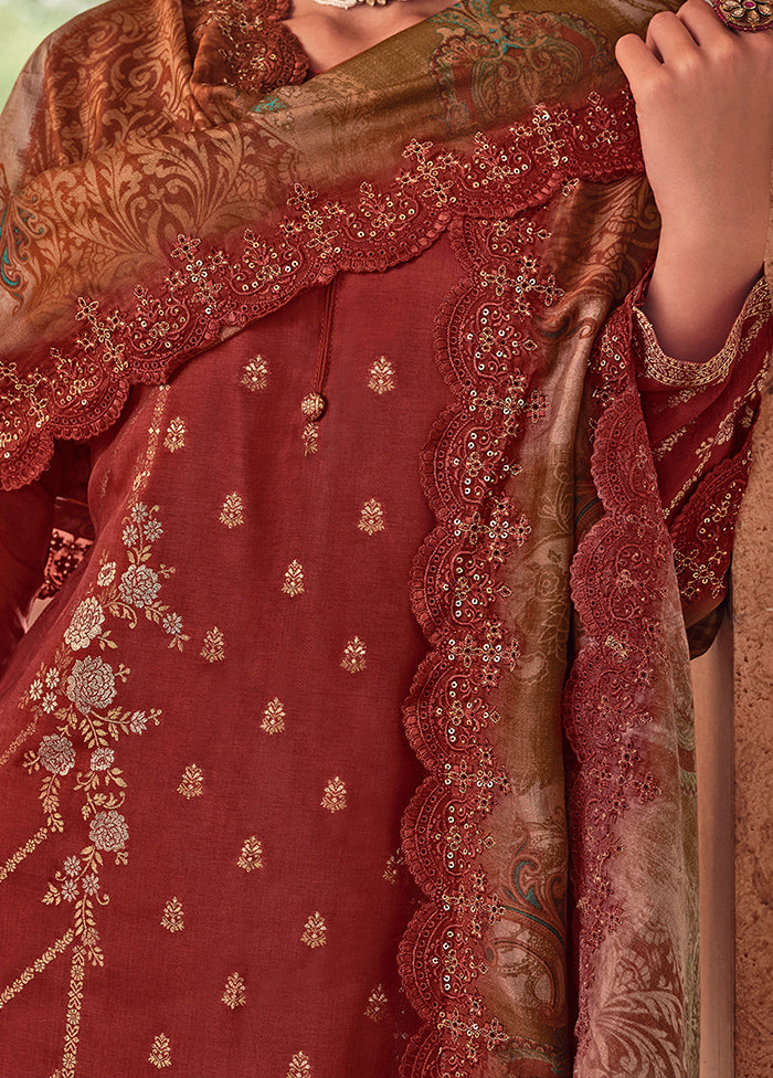 3 Pc Rust Unstitched Suit Set With Dupatta VDSL0103233 - Indian Silk House Agencies
