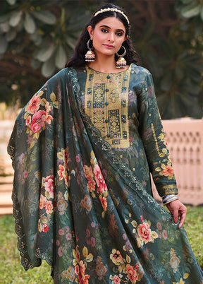 3 Pc Green Unstitched Suit Set With Dupatta VDSL0103235 - Indian Silk House Agencies