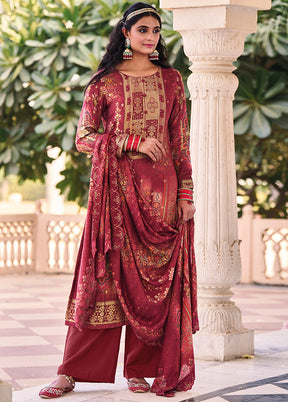 3 Pc Maroon Unstitched Suit Set With Dupatta VDSL0103236 - Indian Silk House Agencies