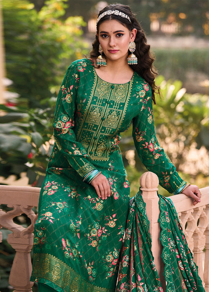 3 Pc Green Unstitched Suit Set With Dupatta VDSL0103237 - Indian Silk House Agencies