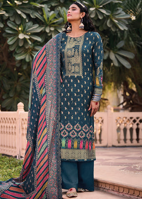 3 Pc Blue Unstitched Suit Set With Dupatta VDSL0103239 - Indian Silk House Agencies