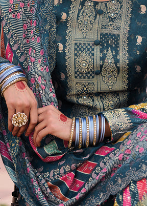 3 Pc Blue Unstitched Suit Set With Dupatta VDSL0103239 - Indian Silk House Agencies