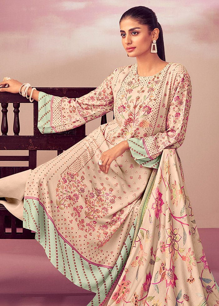 3 Pc Beige Unstitched Cotton Suit Set VDSL0903231 - Indian Silk House Agencies