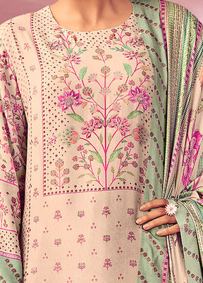 3 Pc Beige Unstitched Cotton Suit Set VDSL0903231 - Indian Silk House Agencies