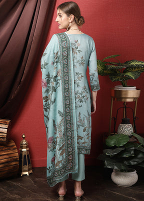 3 Pc Blue Unstitched Cotton Suit Set - Indian Silk House Agencies