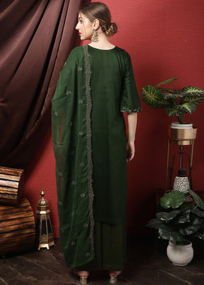 3 Pc Green Unstitched Cotton Suit Set - Indian Silk House Agencies