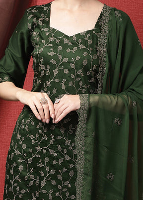 3 Pc Green Unstitched Cotton Suit Set - Indian Silk House Agencies