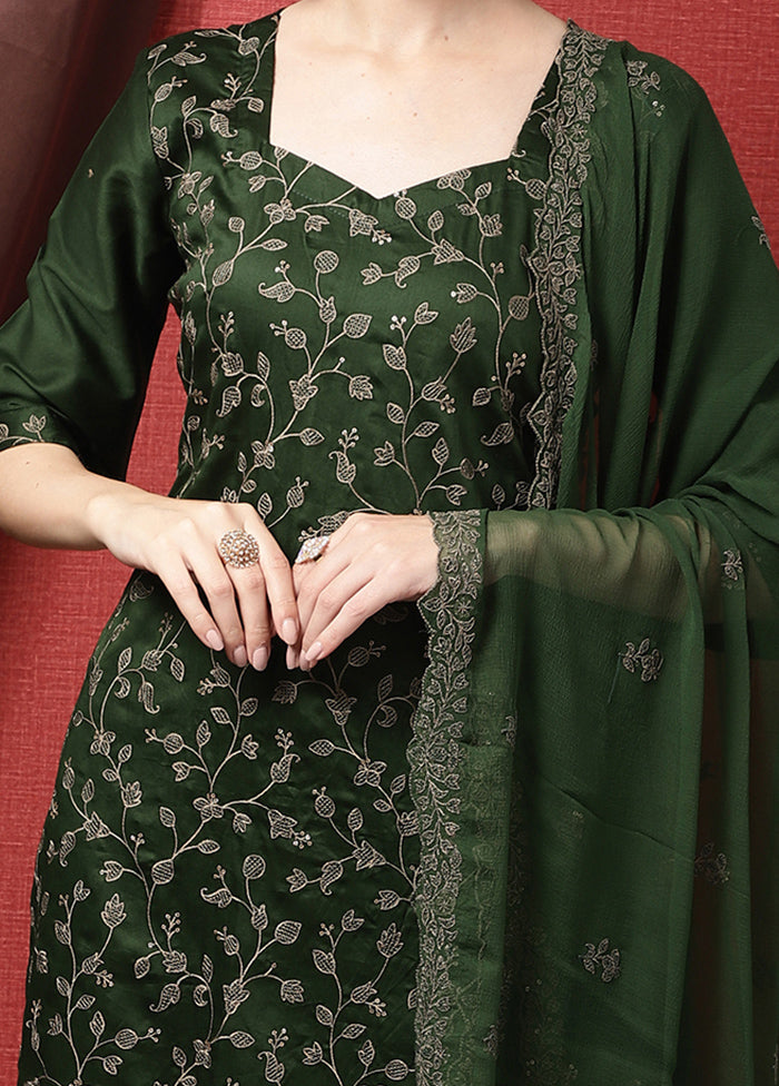 3 Pc Green Unstitched Cotton Suit Set - Indian Silk House Agencies