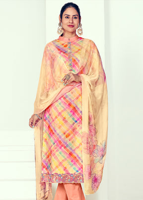 3 Pc Multicolor Unstitched Cotton Suit Set - Indian Silk House Agencies