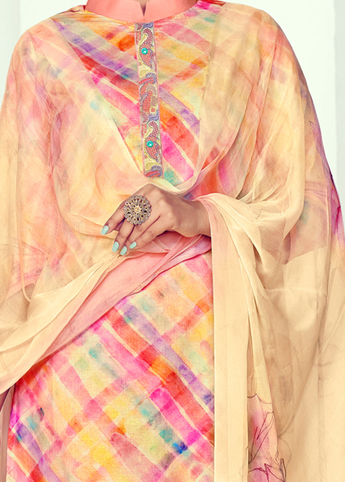 3 Pc Multicolor Unstitched Cotton Suit Set - Indian Silk House Agencies