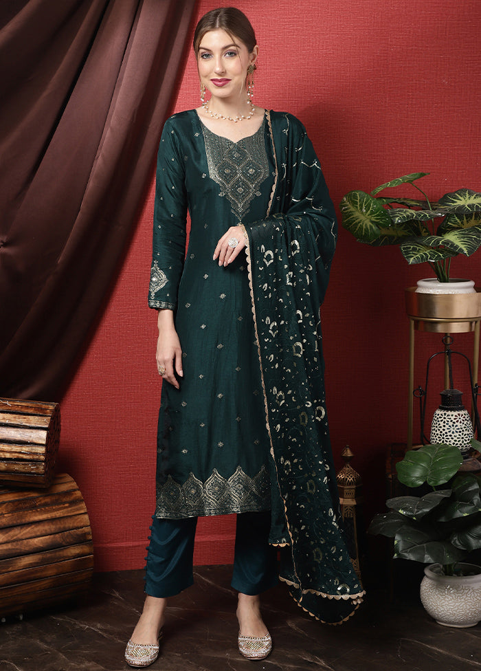 3 Pc Blue Unstitched Pure Santoon Suit Set - Indian Silk House Agencies