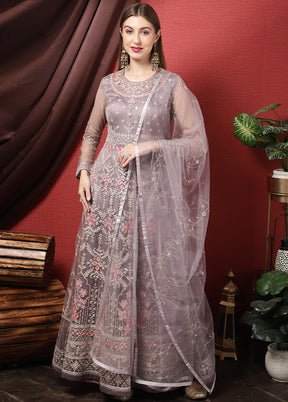 3 Pc Grey Unstitched Suit Set With Dupatta VDSL2503232 - Indian Silk House Agencies