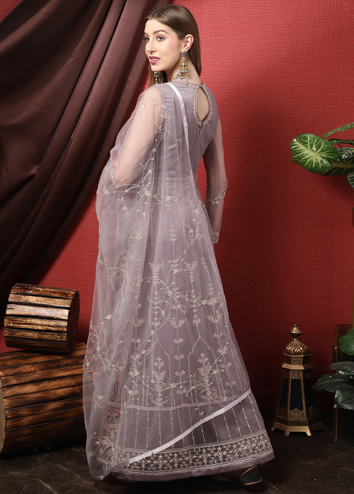 3 Pc Grey Unstitched Suit Set With Dupatta VDSL2503232 - Indian Silk House Agencies