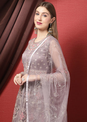 3 Pc Grey Unstitched Suit Set With Dupatta VDSL2503232 - Indian Silk House Agencies
