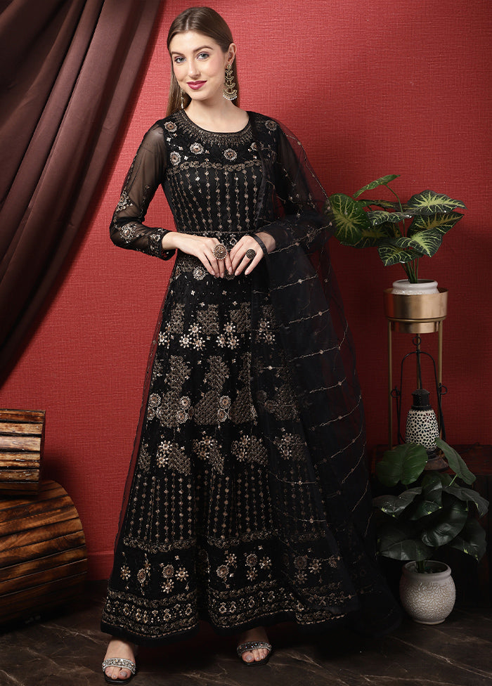 3 Pc Black Unstitched Suit Set With Dupatta VDSL2503235 - Indian Silk House Agencies