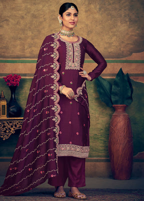 3 Pc Burgundy Unstitched Suit Set With Dupatta VDSL2503238 - Indian Silk House Agencies