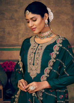 3 Pc Sea Green Unstitched Suit Set With Dupatta VDSL2503239 - Indian Silk House Agencies