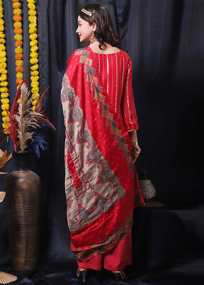 3 Pc Red Unstitched Salwar Suit Set With Dupatta VDSL0604231 - Indian Silk House Agencies