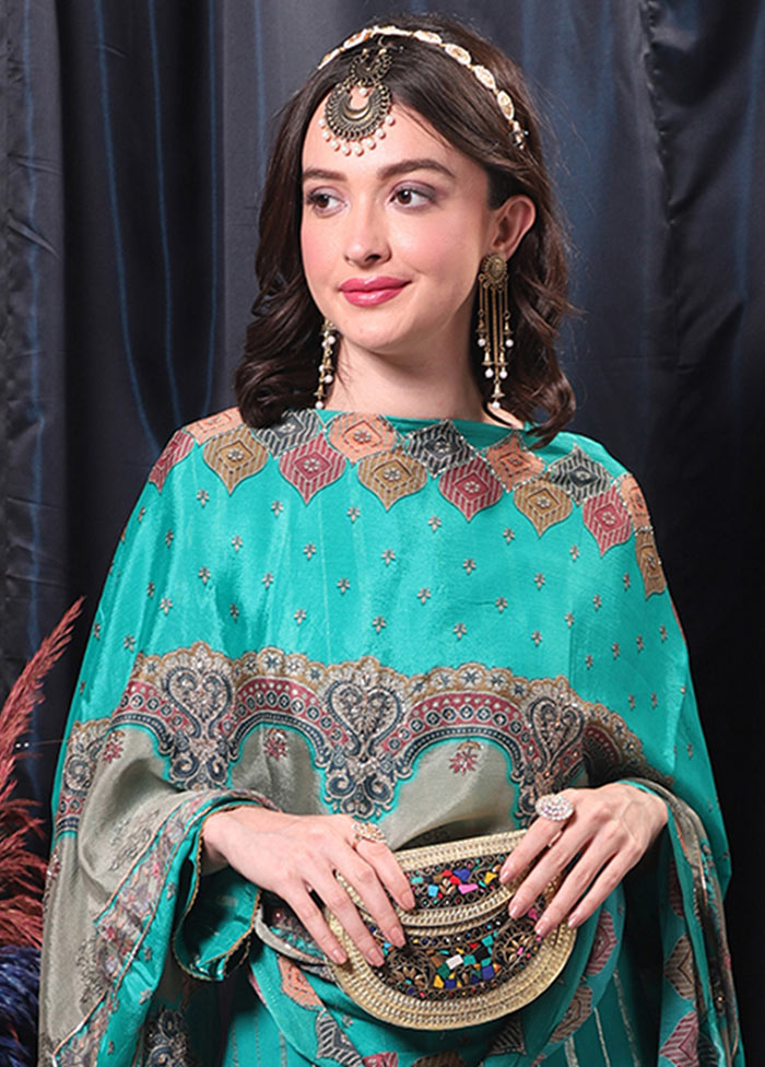 3 Pc Turquoise Unstitched Salwar Suit Set With Dupatta VDSL0604232 - Indian Silk House Agencies