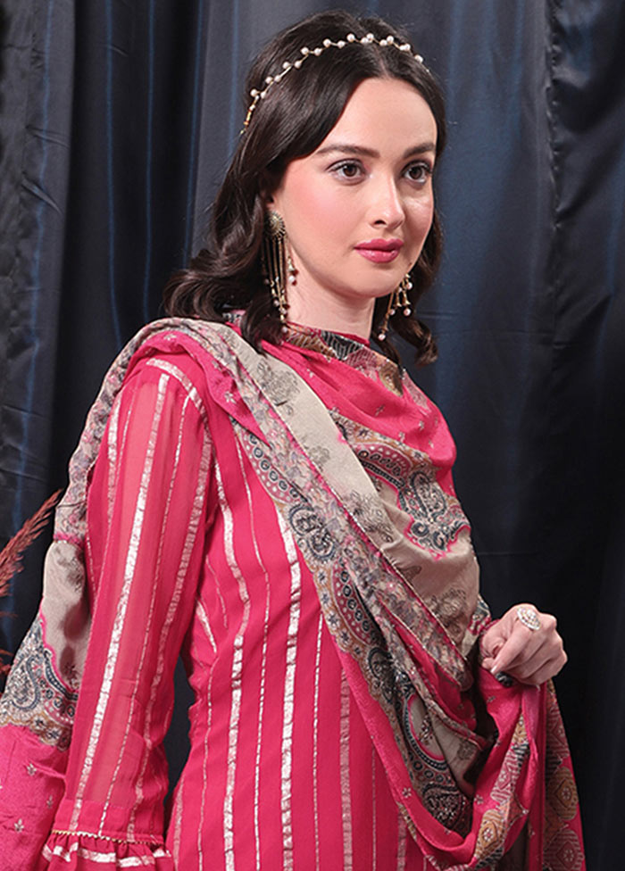 3 Pc Magenta Unstitched Salwar Suit Set With Dupatta VDSL0604233 - Indian Silk House Agencies