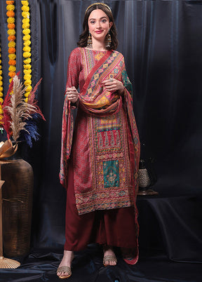 3 Pc Red Unstitched Salwar Suit Set With Dupatta VDSL0604235 - Indian Silk House Agencies